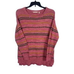 Soft Surroundings Pink Striped Cotton Knit Sweater Boho Cozy Artsy M Pullover